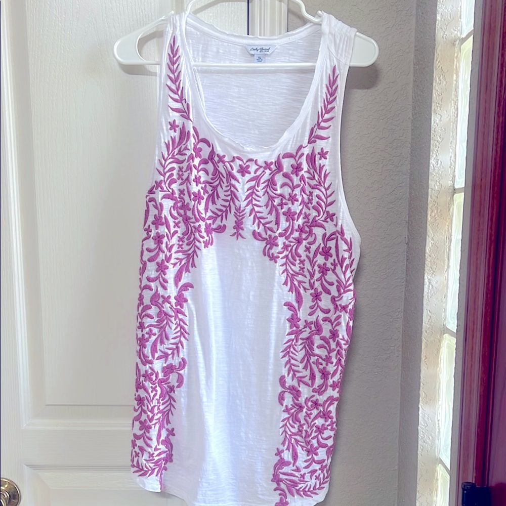 Lucky Brand Asymmetrical White and Pink Tank Top